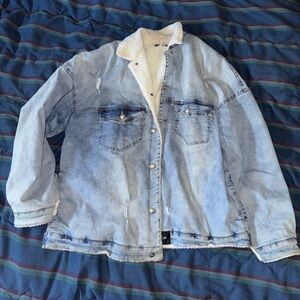 Men's Blue Denim Jacket with Sherpa Lining